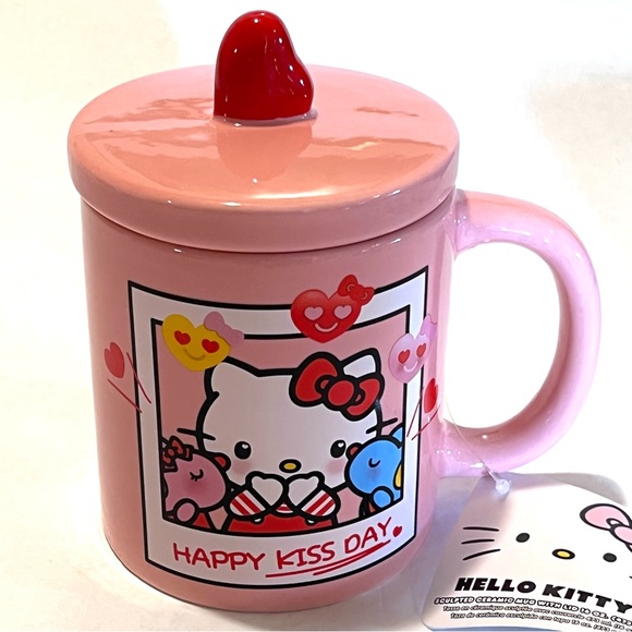 Hello Kitty Other - Hello Kitty HAPPY KISS DAY Ceramic Mug with Lid Pink